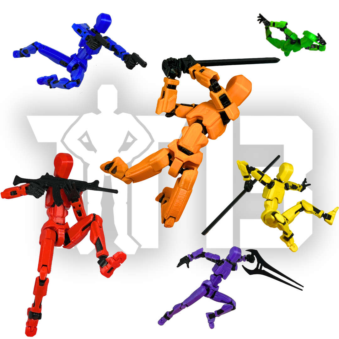 Six action figures, ready for fight with weapons.