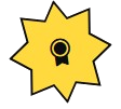 Yellow star-shaped badge with a black center on a white background
