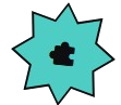 Star-shaped icon with a black symbol inside on a blue background