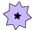 Star-shaped object with a central black dot on a light purple background