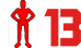 Red silhouette of a person next to the number 13 on a white background